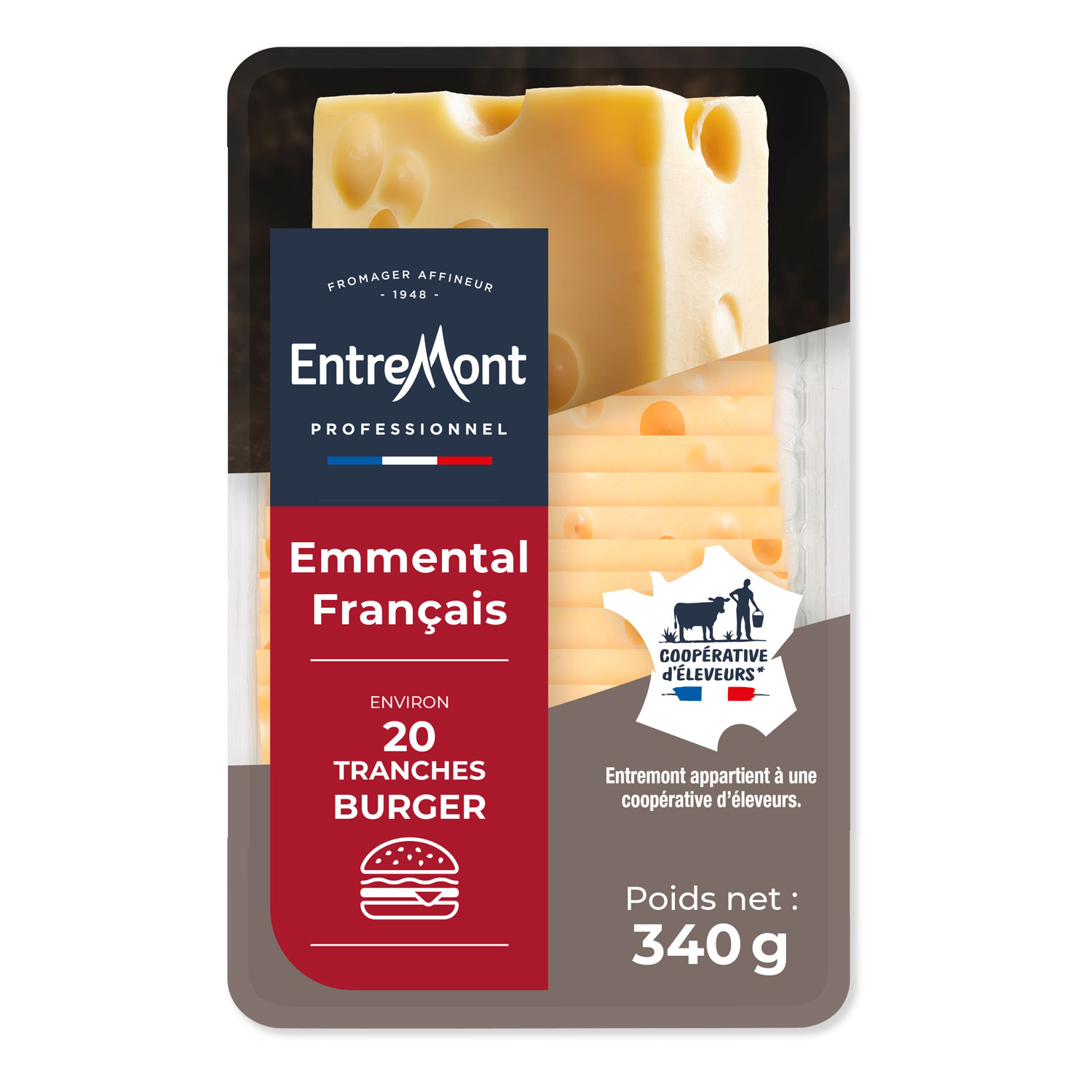 EMMENTAL FRANCAIS ENTREMONT 20 TRANCHES CARREES 9*9  340GR