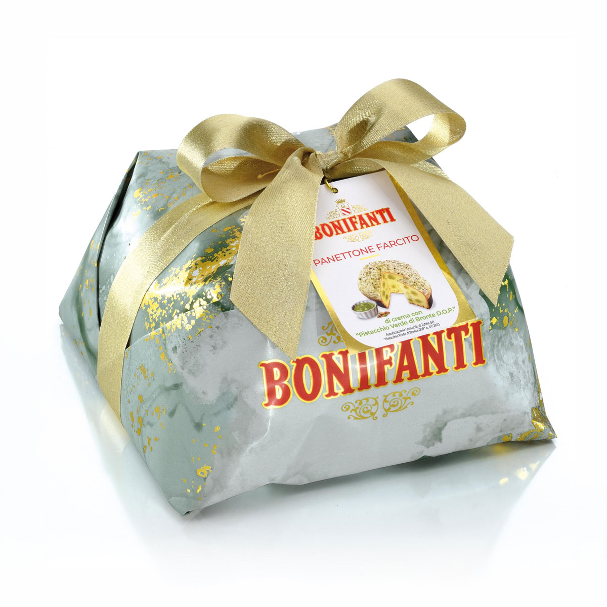 PANETTONE FOURRE CREME PISTACHE GLACAGE CHOC BLC BONIFANTI 750G