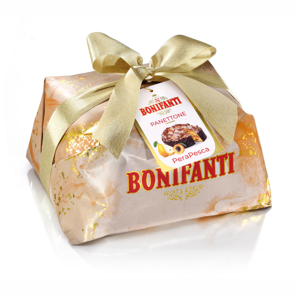 PANETTONE POIRE PECHE AVC GLACAGE ET GRAINS SUCRE BONIFANTI 1KG