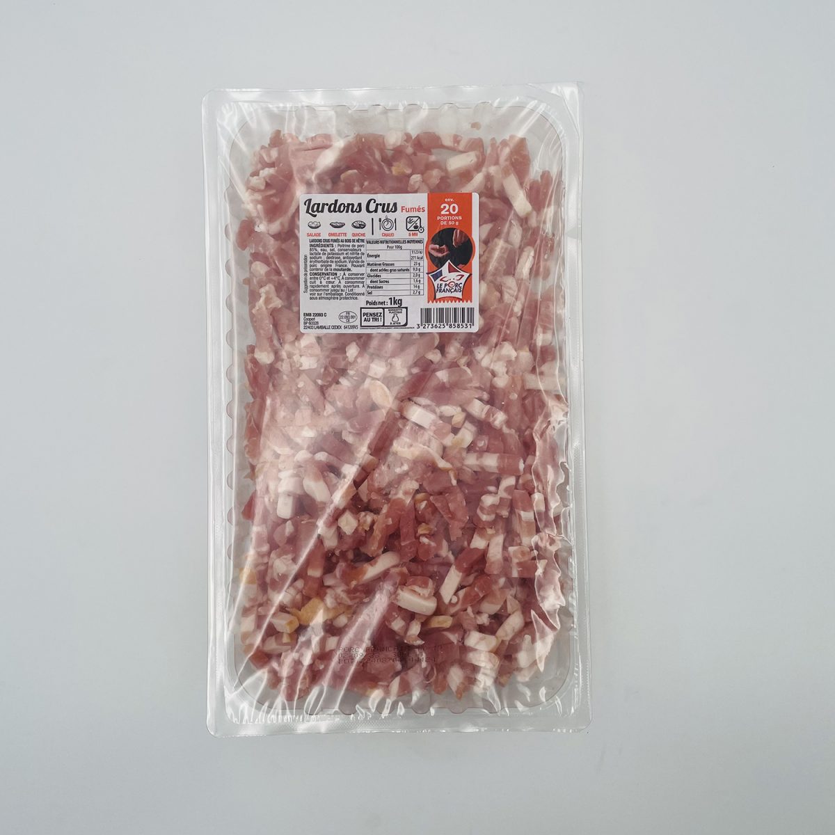 LARDONS FUMES BARQUETTE 1 KG Établissements DRAP